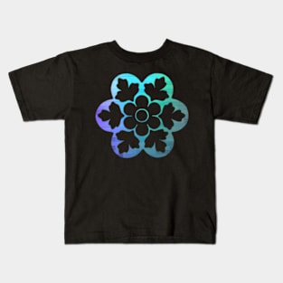 Blue Green Floral Stamp Kids T-Shirt